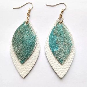 Green/Blue Genuine Leather Earrings